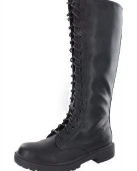 Ladies-Spot-On-Low-Heel-High-Leg-Lace-Up-Boots-F50205-Black-Size-7-UK-0
