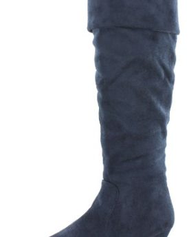 Ladies-Spot-On-Mid-Heel-High-Leg-Boots-F50202-Navy-Size-4-UK-0