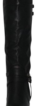 Ladies-Stunning-Sexy-Black-Faux-Leather-Knee-High-Heel-Cowboy-Boots-New-Strappy-0