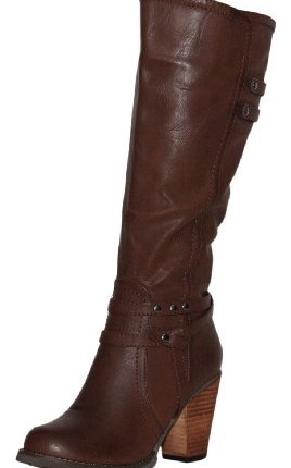 Ladies-Stunning-Sexy-Dark-Brown-Faux-Leather-Knee-High-Heel-Cowboy-Boots-New-0