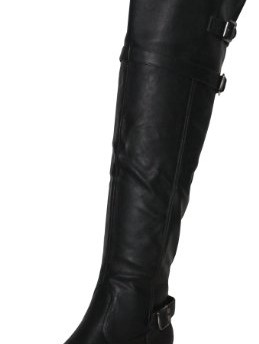 Ladies-Stunning-Sexy-Faux-Leather-Flat-Over-Knee-High-Boots-Strappy-Buckle-Heel-0