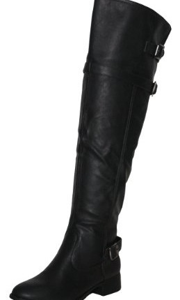 Ladies-Stunning-Sexy-Faux-Leather-Flat-Over-Knee-High-Boots-Strappy-Buckle-Heel-0
