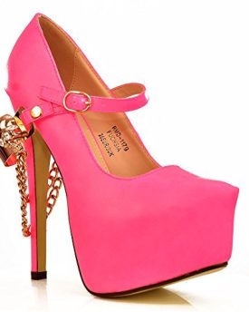 Ladies-Super-High-Ankle-Strap-Gold-Chain-Back-Stiletto-Platform-Pumps-Shoes-SizeNeon-PinkUK-3-EU-36-AU-4-US-5Ankle-Strap-Buckle-Mary-jane-Bright-Celebrity-0