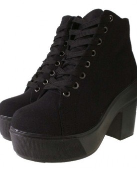 Ladies-TRUFFLE-Black-Canvas-Lace-Up-Platform-High-Heel-Lace-Up-Ankle-Boots-4-0
