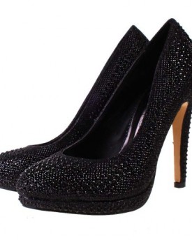 Ladies-TRUFFLE-Black-Diamante-Sparkle-Stiletto-High-Heel-Evening-Court-Shoes-6-0