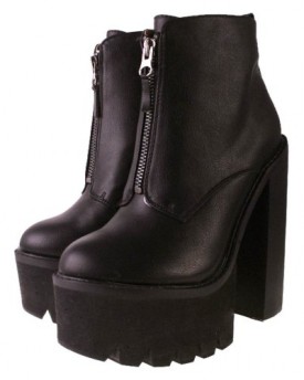 Ladies-TRUFFLE-Black-Leather-Look-Very-High-Zip-Front-Chunky-Platform-Heel-Ankle-Boots-7-0