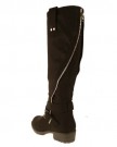 Ladies-TRUFFLE-Black-Leather-Look-Zip-Detailing-Pull-On-Knee-High-Biker-Boots-5-0-1