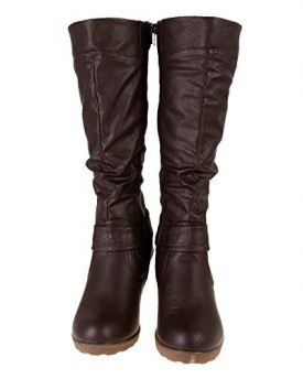 Ladies-TRUFFLE-Brown-Leather-Look-Mid-Wedge-Heel-Knee-High-Boots-4-0