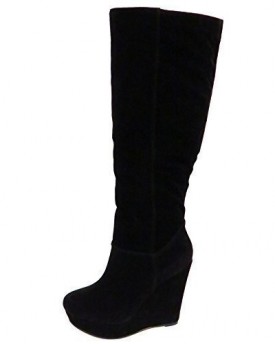 Ladies-Wedge-Faux-Suede-Heel-Knee-High-Black-Fashion-Tall-Boots-Shoes-Sizes-3-8-0