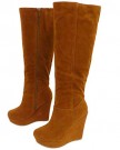 Ladies-Wedge-Faux-Suede-Heel-Knee-High-Chestnut-Tan-Fashion-Boots-Shoes-Sizes-3-8-0-1