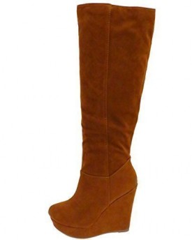 Ladies-Wedge-Faux-Suede-Heel-Knee-High-Chestnut-Tan-Fashion-Boots-Shoes-Sizes-3-8-0