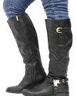 Ladies-Women-Calf-Knee-High-Zip-Up-Block-Heel-Buckle-Biker-Rain-Boots-Shoes-Size-0-0