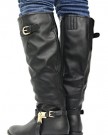 Ladies-Women-Calf-Knee-High-Zip-Up-Block-Heel-Buckle-Biker-Rain-Boots-Shoes-Size-0-1