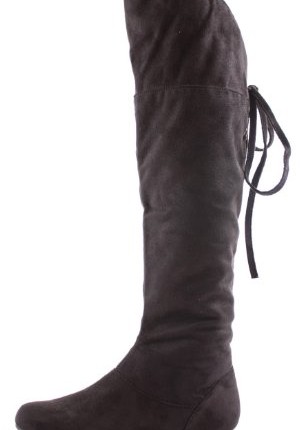 Ladies-Womens-Black-Flat-Heel-Knee-Thigh-High-Winter-Biker-Style-Low-Over-the-Knee-Boots-Size-3-8-0