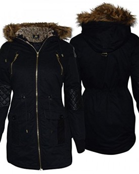 Ladies-Womens-Designer-Oversized-Hood-Soft-Fur-Cotton-Parka-Quilted-Leather-Arms-Jacket-Coat-UK-10-US-8-AUS-12-EU-38-Small-Black-0