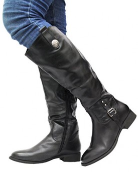 Ladies-Womens-Leather-Style-Knee-High-Zip-Up-Block-Heel-Studded-Boots-Shoes-Size-0
