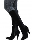Ladies-Womens-Mid-Calf-Knee-High-Heel-Biker-Pointed-Toe-Stretch-Boots-Shoes-Size-0-0