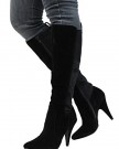 Ladies-Womens-Mid-Calf-Knee-High-Heel-Biker-Pointed-Toe-Stretch-Boots-Shoes-Size-0