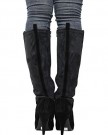 Ladies-Womens-Mid-Calf-Knee-High-Heel-Biker-Pointed-Toe-Stretch-Boots-Shoes-Size-0-2