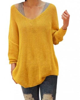 Ladies-Yellow-Softness-Scoop-Neck-Long-Sleeve-Pullover-Knit-Tunic-Top-0