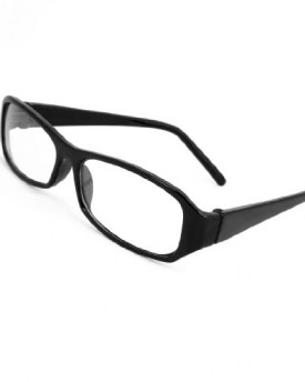 Lady-Black-Plastic-Full-Frame-Rectangle-Clear-Lens-Plain-Glasses-0