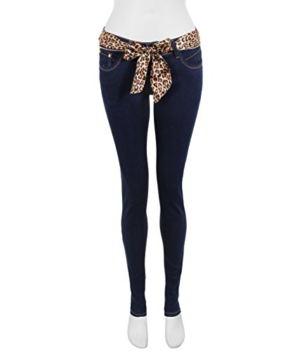 Leopard Tie Belted Skinny Jeans (10,Navy) - Image 4