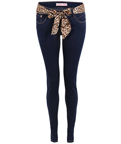Leopard Tie Belted Skinny Jeans (10,Navy)