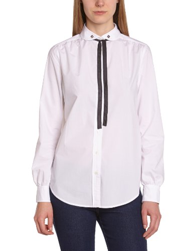 Levi's Women's BOLO TIE SHIRT Plain or unicolor Round Collar Short sleeve Shirt  - White - Blanc (White) - 8 (Brand size: S)