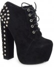 LoudLook-New-Womens-Ladies-Black-Stud-Lace-Up-Concealed-Platform-Block-Heel-Shoes-Boots-4-0-0