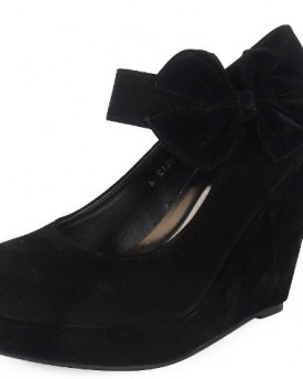 LoudLook-New-Womens-Ladies-Faux-Suede-Mary-Jane-Platform-High-Heel-Wedges-Court-Shoes-Size-5-0