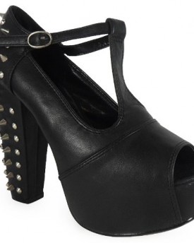 LoudLook-New-Womens-Ladies-T-Bar-Spikes-Block-High-Heel-Concealed-Platform-Shoes-Boots-Size-6-0