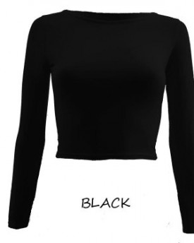 Lush-Clothing-83A-Womens-Round-Neck-Long-Sleeve-Crop-Cropped-Stretch-Top-T-Shirt-Black-MLUk-12-14-0