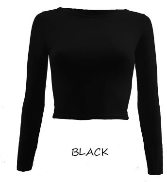 Lush-Clothing-83A-Womens-Round-Neck-Long-Sleeve-Crop-Cropped-Stretch-Top-T-Shirt-Black-MLUk-12-14-0
