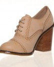 M1-Womens-Block-Heel-Brogue-Detail-Lace-Leather-up-Boots-Lined-Shoes-Taupe-0-7