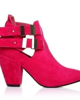 MARLEY-Fuchsia-Faux-Suede-Block-High-Heel-Cut-Out-Shoe-Boots-Size-UK-8-EU-41-0