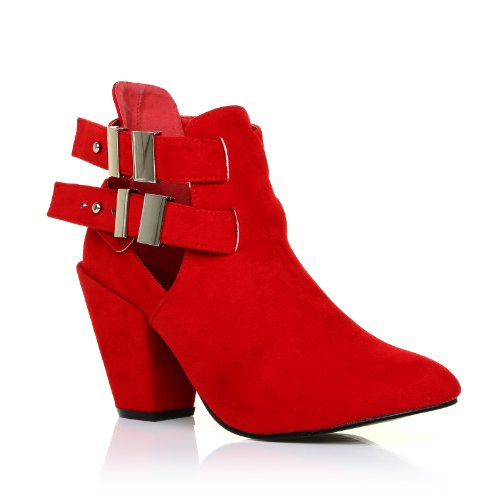 MARLEY Red Faux Suede Block High Heel Cut-Out Shoe Boots Size UK 5 EU 38 - Image 3