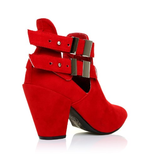 MARLEY Red Faux Suede Block High Heel Cut-Out Shoe Boots Size UK 5 EU 38 - Image 4