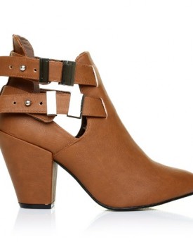 MARLEY-Tan-PU-Leather-Block-High-Heel-Cut-Out-Shoe-Boots-Size-UK-4-EU-37-0