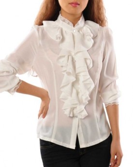 MayMaya-Womens-Lace-collar-Ruffle-Front-Long-Sleeve-Blouse-White-Size-L-0