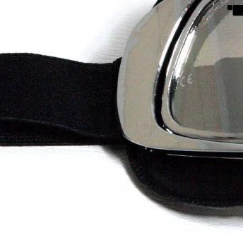 Motorcycle-goggles-black-mirrored-lenses-chrome-frame-Faux-leather-0-1