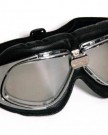 Motorcycle-goggles-black-mirrored-lenses-chrome-frame-REAL-LEATHER-0