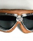Motorcycle-goggles-brown-smoke-tinted-lenses-chrome-frame-REAL-LEATHER-0-0