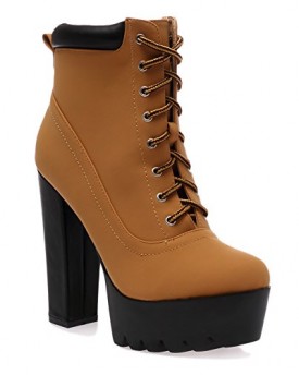 My1stwish-Womens-High-Heel-Lace-Up-Heel-Ankle-Boots-Tan-Brown-Size-5-0