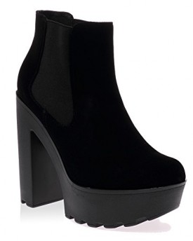 My1stwish-Womens-Platform-Elasticated-High-Block-Heel-Ankle-Boots-Black-Suede-Size-3-0
