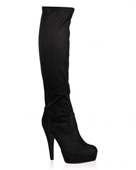 My1stwish-Womens-Platform-Knee-High-Stiletto-Heel-Boots-Black-Suede-Size-4-0