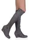 My1stwish-Womens-Zip-Up-Knee-High-Wedge-Heel-Boots-Grey-Suede-Size-6-0