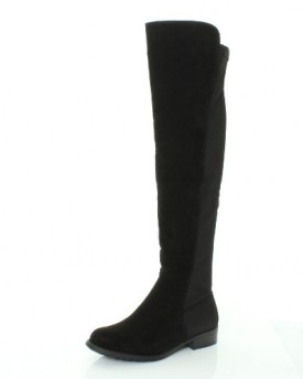 NEW-HT45-LADIES-WOMENS-WIDE-LEG-CALF-STRETCH-OVER-KNEE-THIGH-HIGH-FLAT-BOOTS-SHOES-SIZE-3-4-5-6-7-8-UK-4-Black-Faux-Suede-0