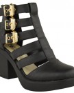 NEW-LADIES-WOMENS-CUT-OUT-GLADIATOR-STRAPPY-ANKLE-BOOTS-MID-HIGH-HEEL-SHOES-SIZE-UK-3-EU-36-US-5-Black-Faux-Leather-Gold-chunky-Buckle-High-Heel-0-0