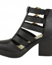 NEW-LADIES-WOMENS-CUT-OUT-GLADIATOR-STRAPPY-ANKLE-BOOTS-MID-HIGH-HEEL-SHOES-SIZE-UK-3-EU-36-US-5-Black-Faux-Leather-Gold-chunky-Buckle-High-Heel-0-2