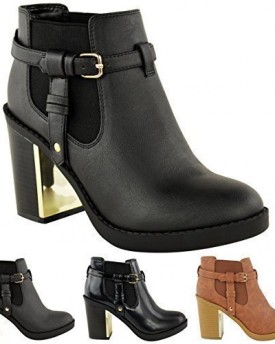 NEW-LADIES-WOMENS-GOLD-MID-HIGH-HEEL-CHELSEA-ANKLE-BOOTS-CHUNKY-BLOCK-SHOES-SIZE-UK-5-Black-Faux-Leather-0